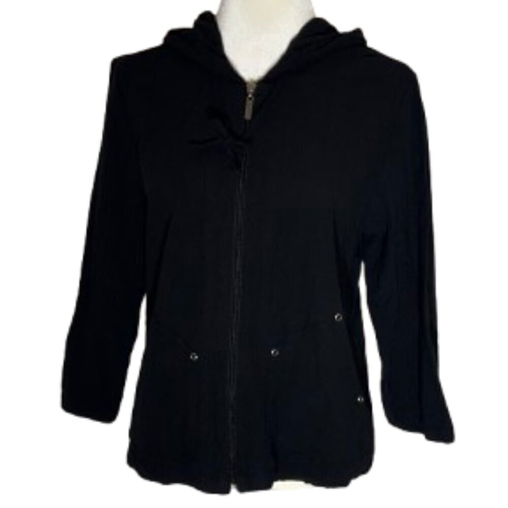Women's Sportelle Black Lightweight Hooded Zipper Jacket Size Medium